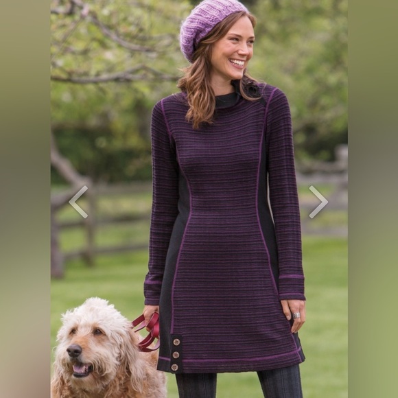 Prana Dresses & Skirts - PRANA Plum Stripe Sweater Knit Long Sleeve Dress Women Small MISSING NECK TIE